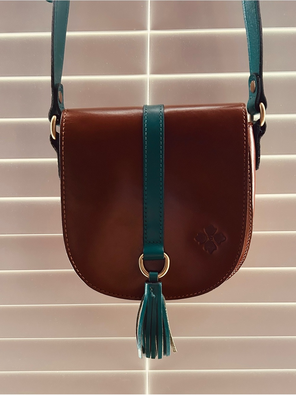 Patricia Nash Brown and Teal Leather Crossbody Saddle Bag - Picture 3 of 9